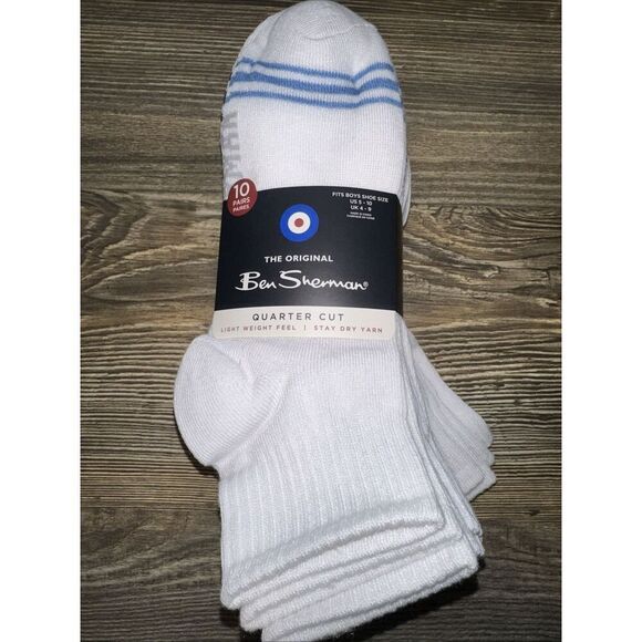 Ben Sherman Quarter Cut Socks 10-Pair White Light Weight Feel Stay Dry Yard - Picture 1 of 3